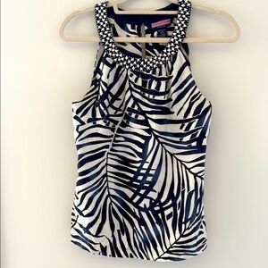 Vineyard Vines 6 Silk Twill Halter Beaded Neck Blue White Tank Top size 4